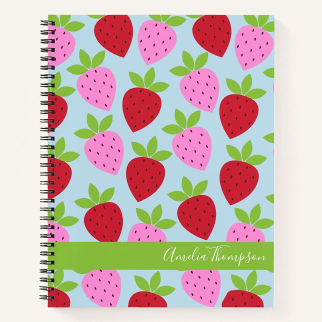 Carnet Fruit de fraise rétro Motif bleu Personnalisé (Devant)