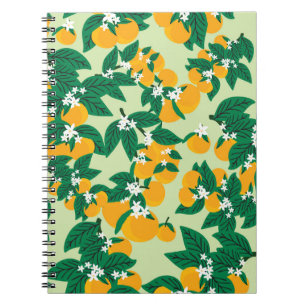 Carnet Fruit orange : motif vintage vert.