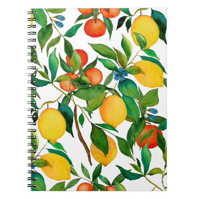Carnet Fruits d'agrumes, motif d'aquarelle vibrante. (Devant)