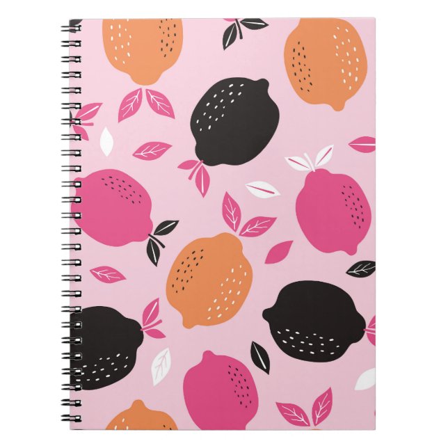 Carnet Fruits d'agrumes, motif textile vintage. (Devant)