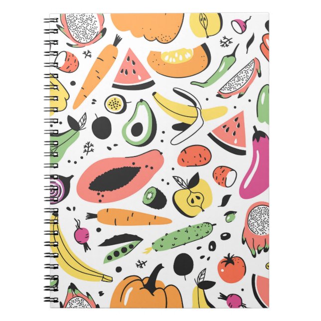 Carnet Fruits, légumes motif dessinés main. (Devant)