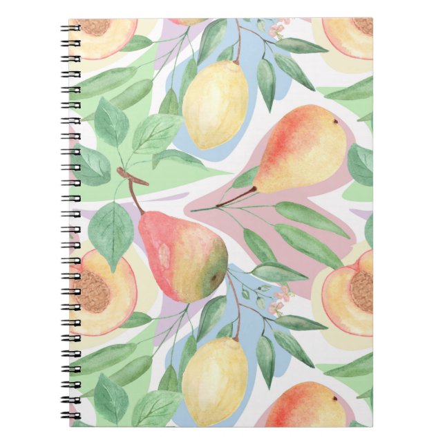 Carnet Fruits, pêches, poires, citrons, aquarelle (Devant)