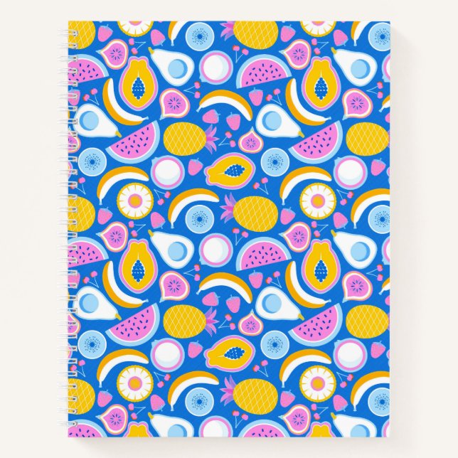 Carnet Fruits tropicaux juteux - Fond bleu (Devant)