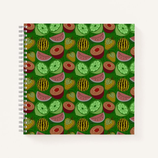 Carnet Fruits tropicaux motifs et vert arrière - plan (Devant)