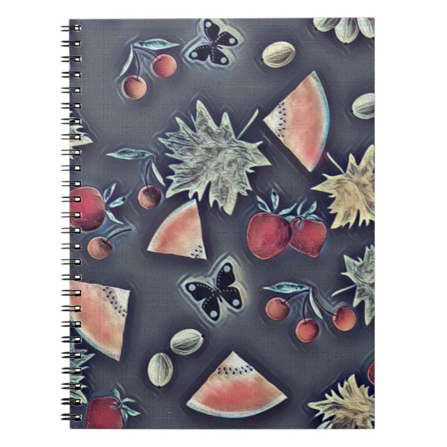 Carnet Fruits vintages cerisier pastèque raisin foncé (Devant)
