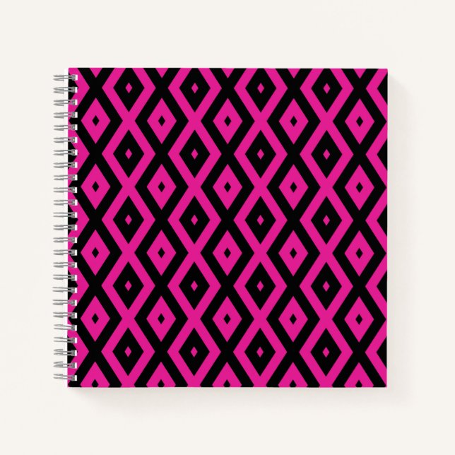 Carnet Fuchsia et motif de diamants noirs (Devant)