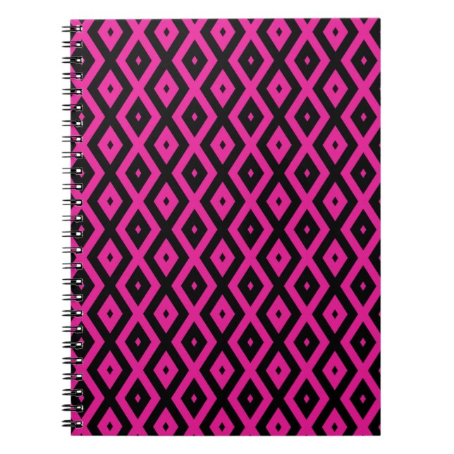 Carnet Fuchsia et motif de diamants noirs (Devant)