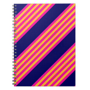 Carnet Fuchsia et rayures jaunes avec bleu marine