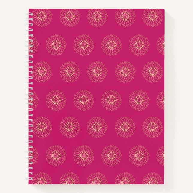 Carnet Fuchsia | Golden Zinnia Flower Medallions (Devant)