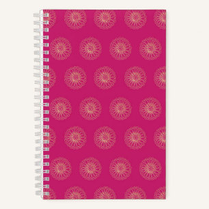 Carnet Fuchsia Médaillons de fleurs de Zinnia dorées