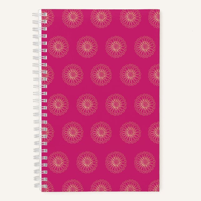Carnet Fuchsia | Médaillons de fleurs de Zinnia dorées (Recto)