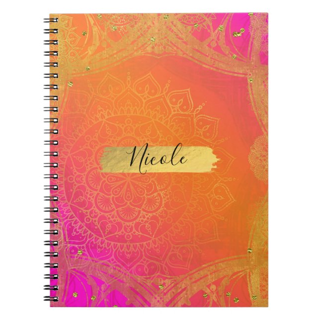 Carnet Fuchsia Pink Orange & Gold Indian Mandala Glam (Devant)
