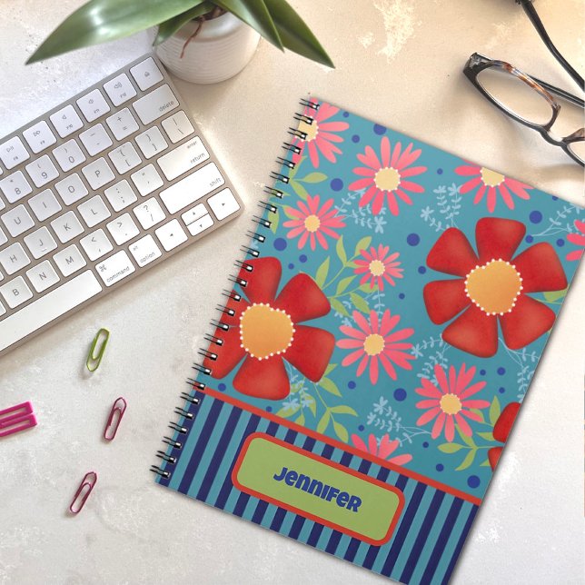 Carnet Fun Floral Personnalisé Nom Coloré (Créateur téléchargé)