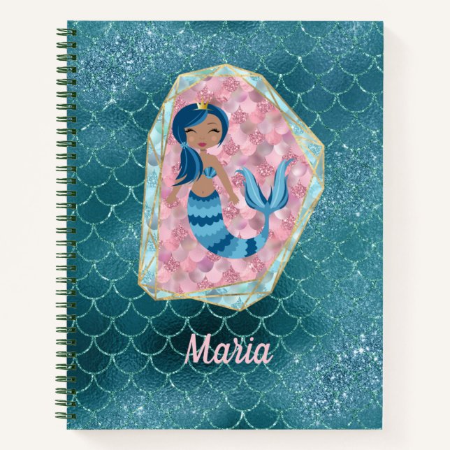 Carnet Fun Mermaid dans une eau profonde en coquille rose (Devant)