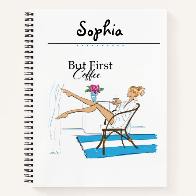 Carnet Fun Modern Girly But First Coffee (Devant)