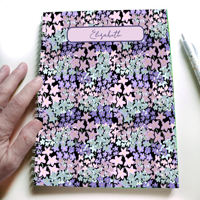 Carnet Fun Purple and Pink Flowers Custom Name (Créateur téléchargé)