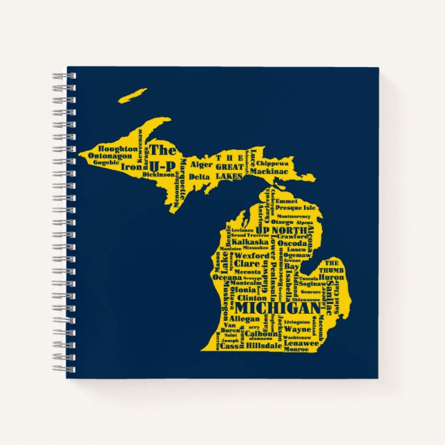 Carnet Fun Yellow et Navy Blue State of Michigan villes (Devant)