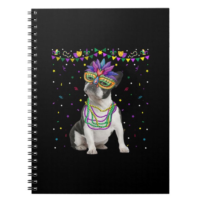 Carnet Funky Boston Terrier portant le Masque de Carnaval (Devant)