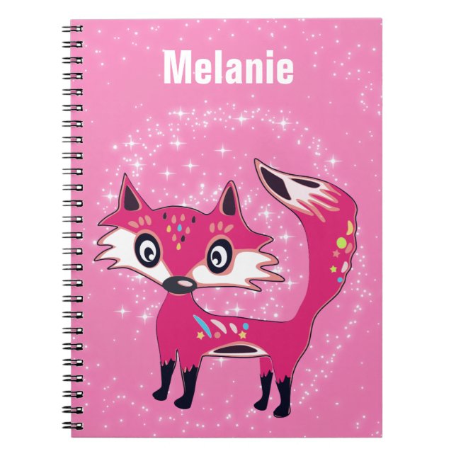 Carnet Funky Cute Pink Fox Personalised (Devant)