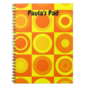 Carnet Funky Retro Orange Yellow Circles Carré