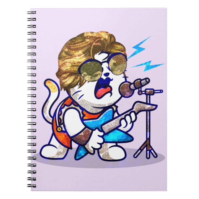Carnet Funky Rockstar Cat - Musique Cool Lover Kitty (Devant)