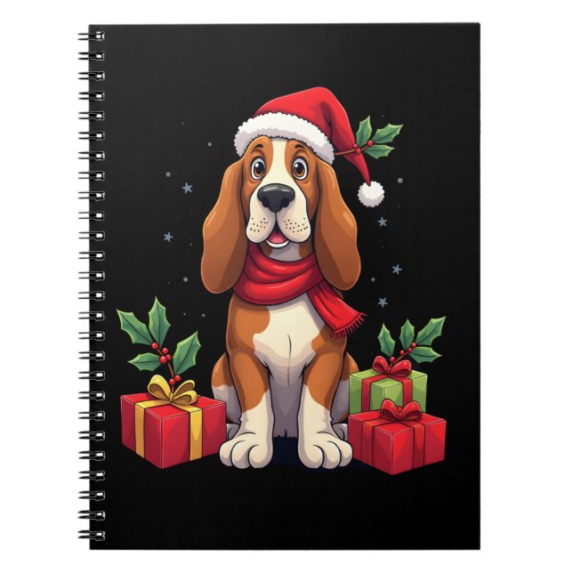 Carnet Funny Basset Hound Dog Christmas Outfits Santa Hat (Devant)