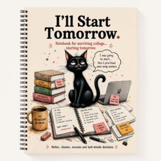 Carnet Funny Black Cat College Procrastination Notebook