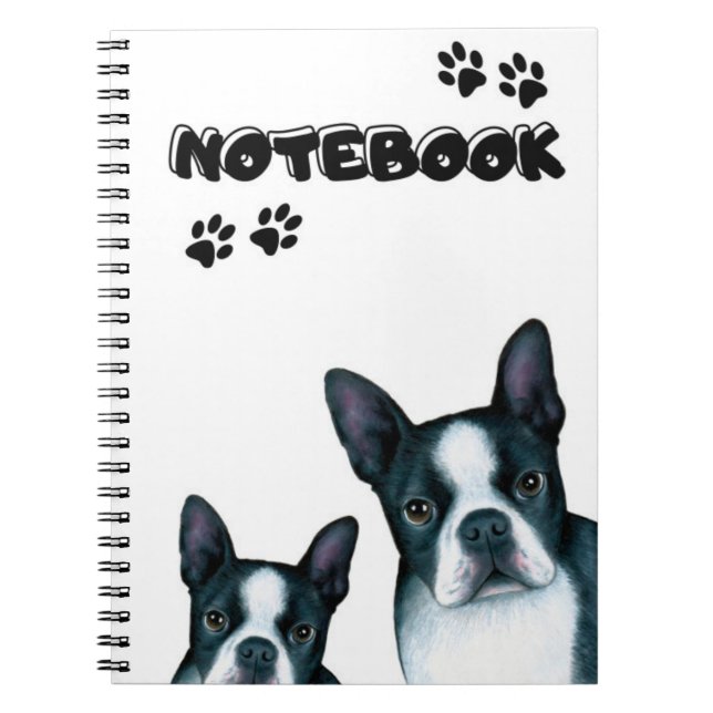 Carnet Funny Boston Terrier Dog 128 noir et blanc (Devant)