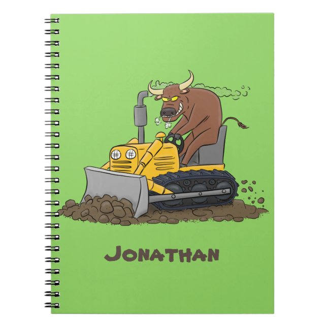 Carnet Funny bull driving bulldozer cartoon (Devant)