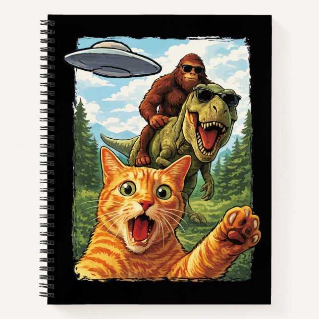 Carnet Funny Cat T-Rex Bigfoot UFO Selfie Alien Notebook (Devant)