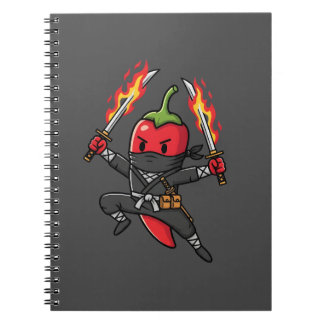 Carnet Funny Chili Pepper Fire Ninja Samurai Illustration