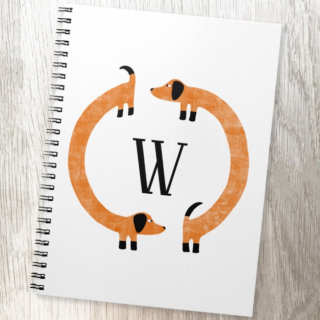 Carnet Funny Dachshund Saucisse Chien Monogramme (Dachshund Wiener Sausage Dog funny monogram initial personalized notebook)