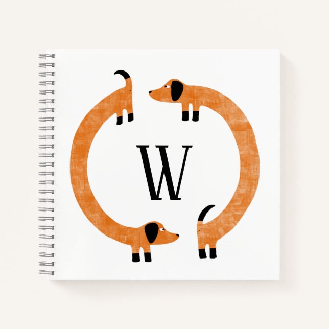 Carnet Funny Dachshund Saucisse Chien Monogramme (Devant)