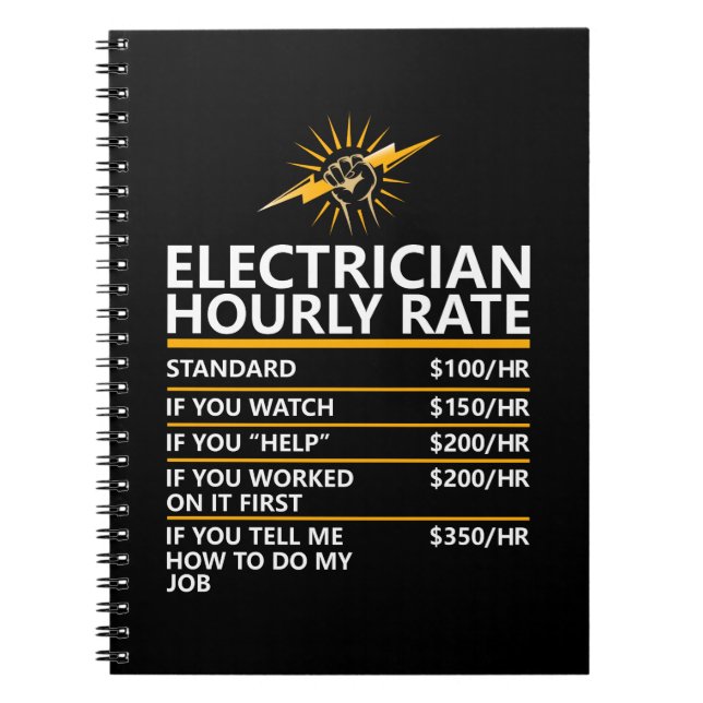 Carnet Funny Electrician Hourly Rate Table Humor Gift (Devant)