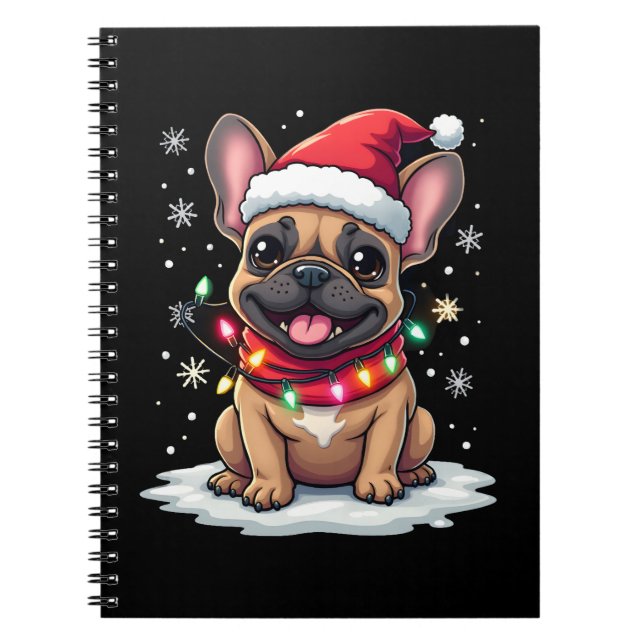 Carnet Funny French Bulldogs Christmas Santa Hat Lights S (Devant)