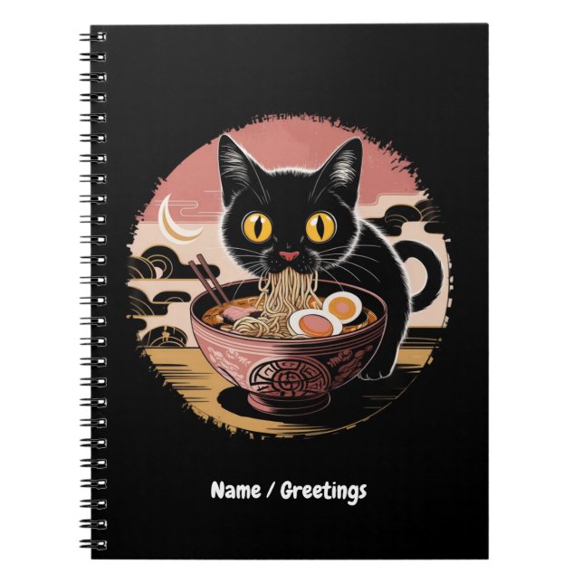 Carnet Funny Kawaii Chat Manger Ramen nouilles mignonnes  (Devant)