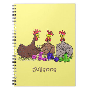 Carnet Funny knitting chickens cartoon illustration