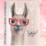 Carnet Funny Llama Girl Parties scintillant rose<br><div class="desc">Fun et girly champagne rose. Faux parties scintillant et pétille avec un joli lama. Amusez-vous à écrire des notes de reconnaissance, à écrire dans un journal, à dessiner ou à tenir des notes de cours d'école avec cette amusante aquarelle en lama. Conception à l'avant et à l'arrière. Pensez à sourire...</div>