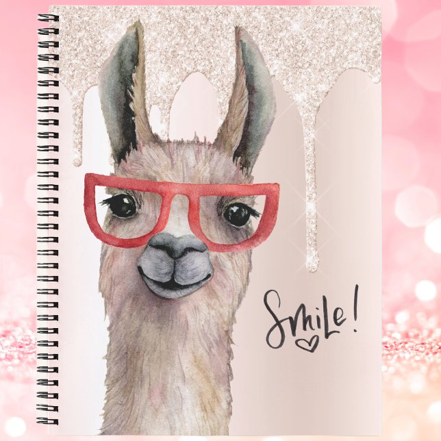 Carnet Funny Llama Girl Parties scintillant rose (Fun Llama with faux glitter. Perfect for school, home or office. Cute!)
