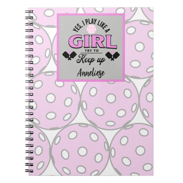 Carnet Funny Personalized Pickleball "Play Like A Girl" (Devant)