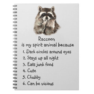 Carnet Funny Raccoon Spirit Animal Humour mignon Aquarell