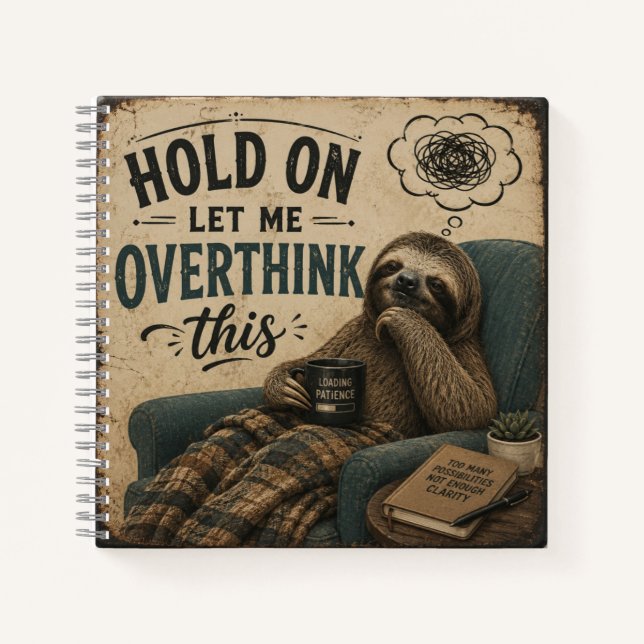 Carnet Funny Sloth Hold On Let Me Overthink This | Rustic (Devant)