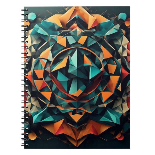 Carnet Fusion Mandala géométrique : bleu & orange Dynamic (Devant)