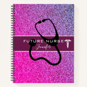 Carnet Futur Infirmière Stethoscope rose pourpre Nom de l