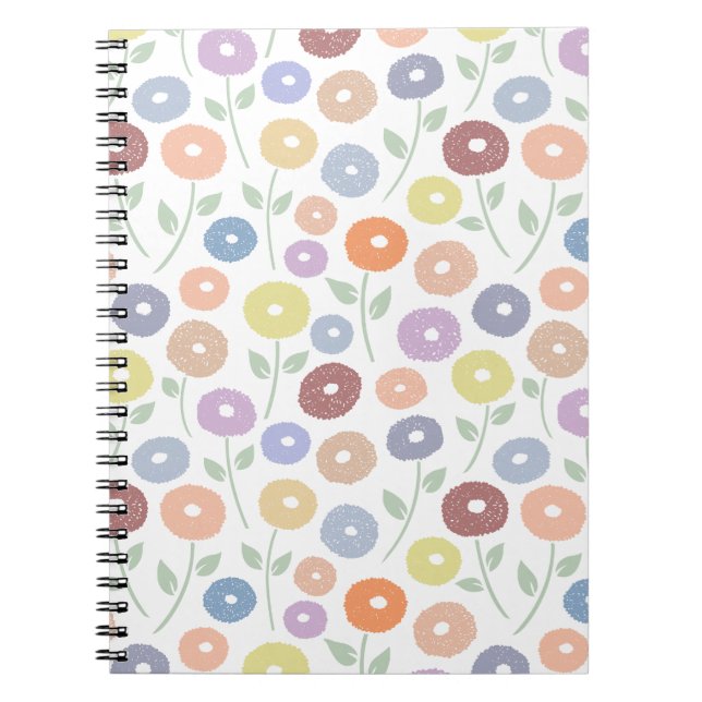 Carnet Fuzzy Flower Rpt Pattern Pastels on White (Devant)