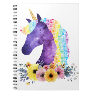 Carnet Galaxie unicorne avec fleurs