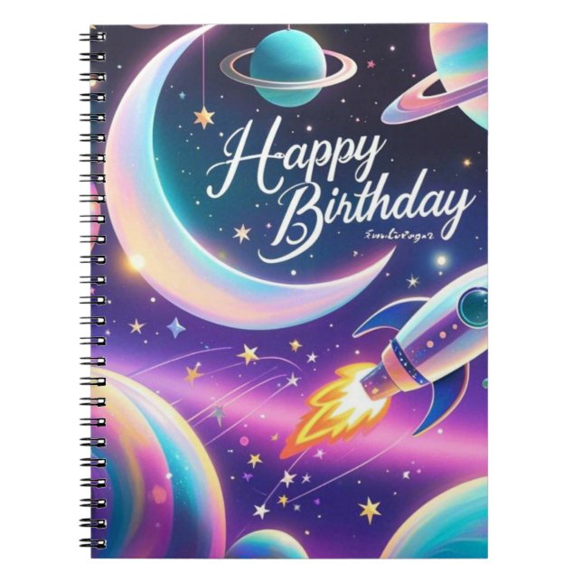Carnet Galaxy thème heureux croissant d'anniversaire lune (Devant)