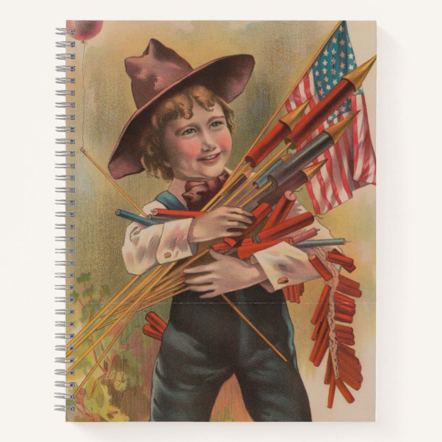 Carnet Garçon avec Feux d'Artifice, Drapeau Américain, Im (Devant)