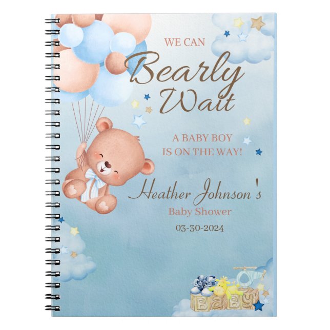 Carnet Garçon Baby shower ours (Devant)