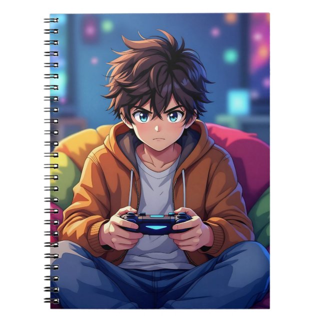 Carnet Garçon d'anime jouant à un jeu vidéo  (Devant)